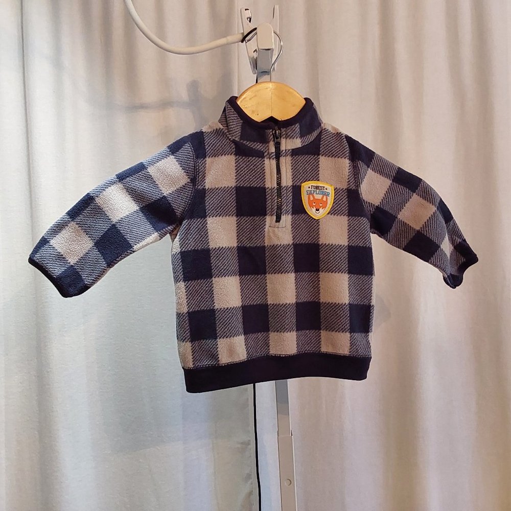 Carter Blue Plaid Fleece Jacket 1/4 Zip Blue and Gray Boy's Size 12 Month's
